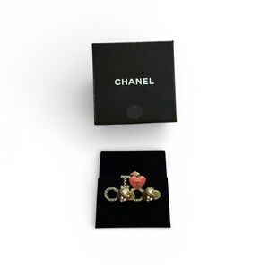 CHANEL I LOVE COCO Heart Motif Pin Ladies Women's Brooch Gold Brass w/ box